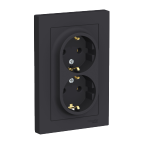 Розетка "ATLAS DESIGN" СП 2-мест. карбон с/з 16А в сборе SchE ATN001024 *6/36