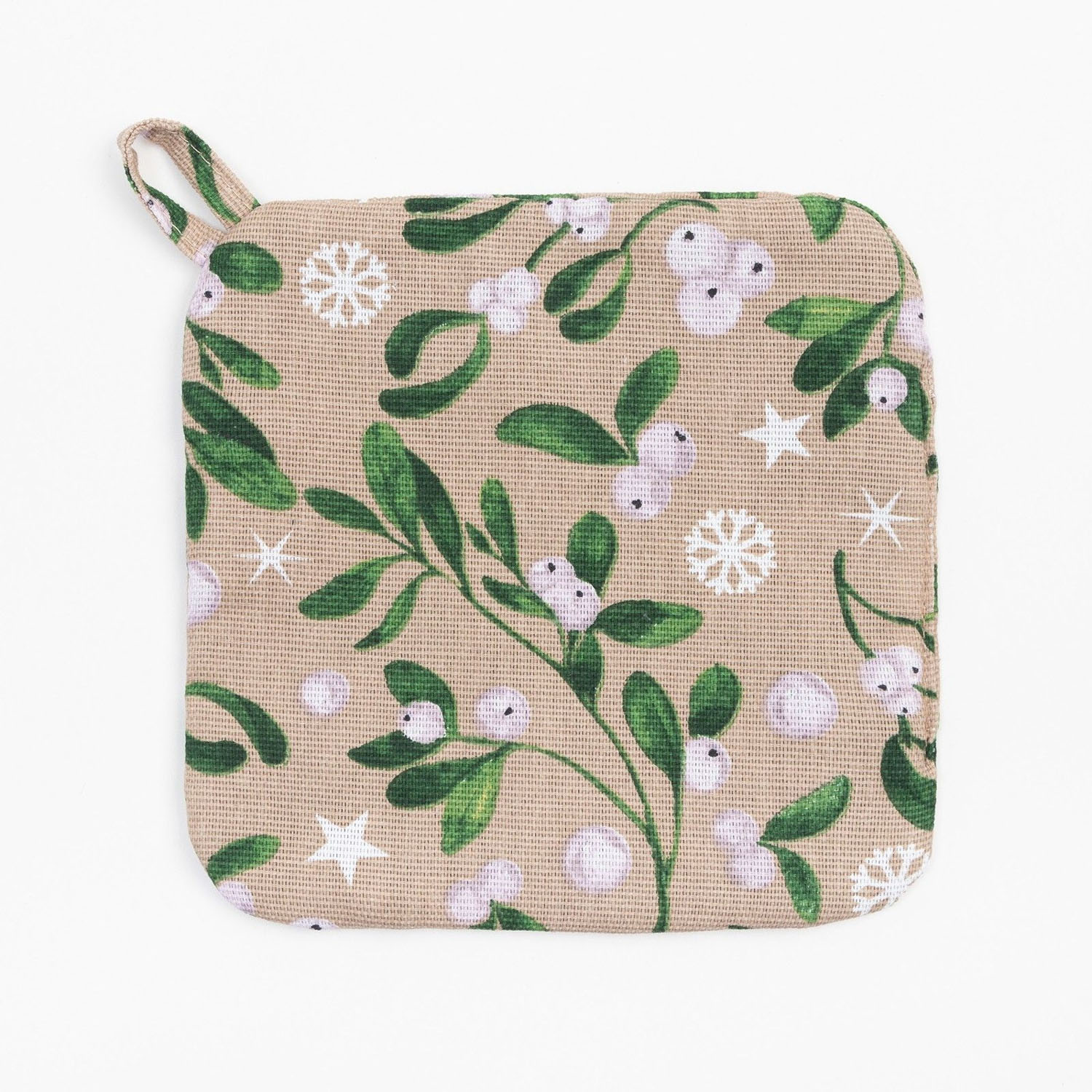 Набор прихваток Доляна Frosty berries, варежка 20х27 см, прихватка 19х19 см, хлопок, бежево-зеленый