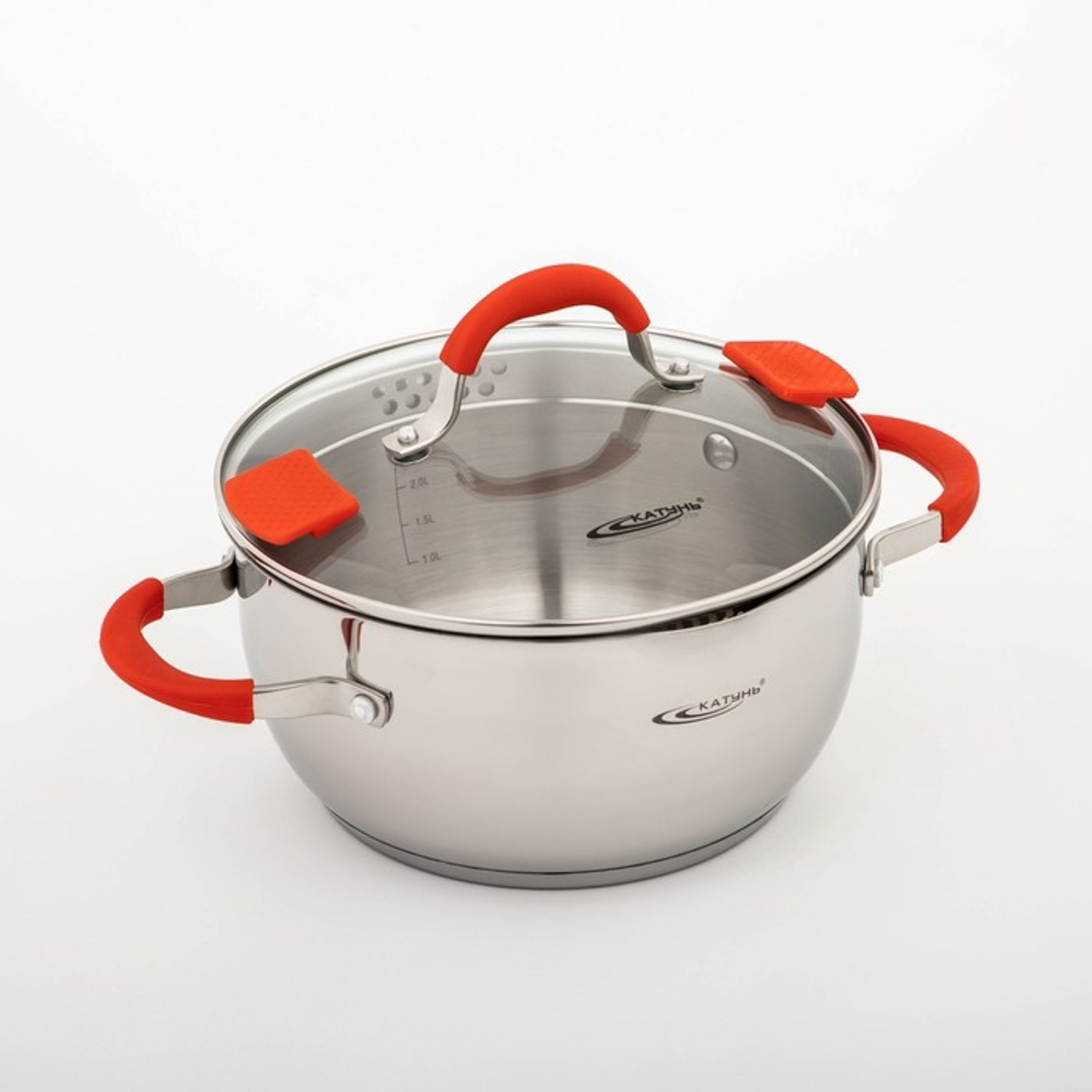Кастрюля нерж. "Катунь" "Аврора" 4,0л d22см термораспред. дно, Стекл.кр., силик.руч. КТ07-D-22*1/4