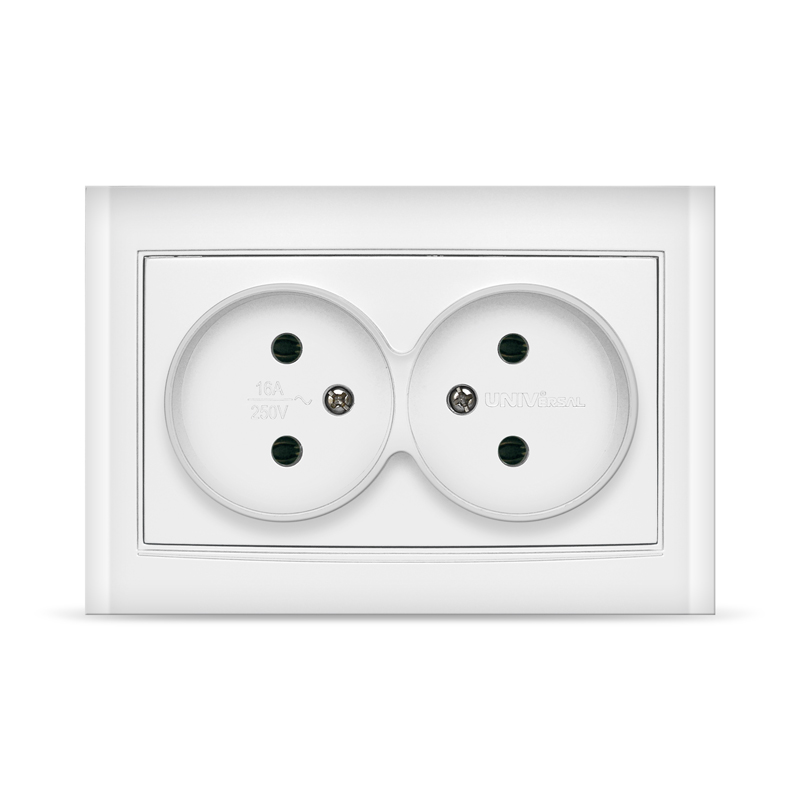 Розетка Бриллиант СП 2-мест. белая бз 16А IP20 UNIVersal 7947519
