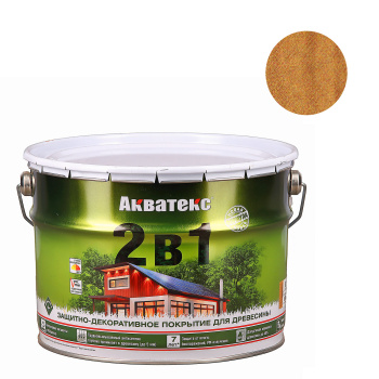Защитно-декоративное покрытие 9 л для древесины АКВАТЕКС 2 в 1, алкидное, дуб