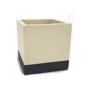 Кашпо гипсовое "Лофт" 0,5л 100х100мм h104мм с поддоном  Слоновая кость/Антрацит ("VipSet") *5