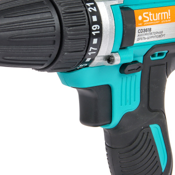 Дрель-шуруповерт 18В 2скор.0-400/0-1500об/м 30Нм 2Ач 1ч 2аккум LI-ION1BatterySystem СD3618 STURM*1/5