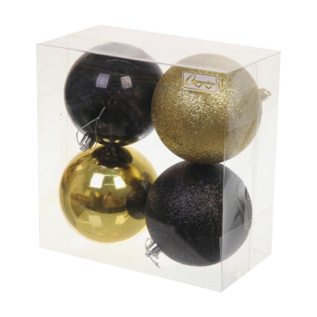 Новогодние шары 10 см (набор 4 шт) "Микс фактур", черный/золото