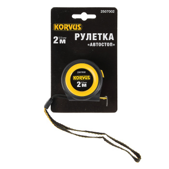 Рулетка  2м х16мм пластиковый корпус стальная лента автостоп арт.2507002 KORVUS *1/12/240