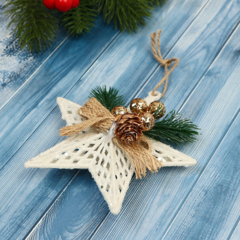 Украшение ёлочное "Звезда с композицией" 10х10 см, белый 9692896