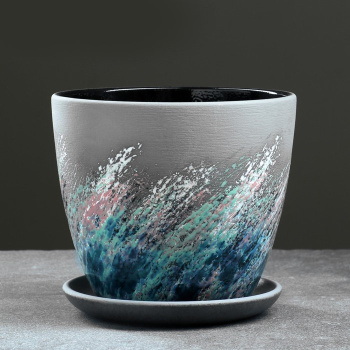 Кашпо керам. Крокус Живопись 1,36л d верха 149мм h133мм с поддоном черный №2 КС-К2-203-15  *9