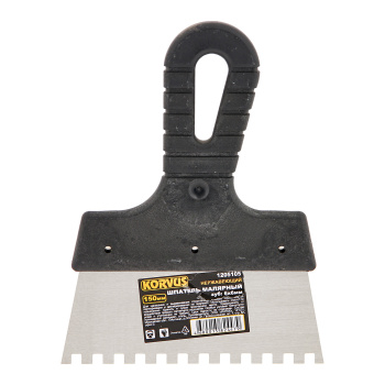 Шпатель малярный зубчатый 150мм нержавеющая сталь зуб 6*6 (арт.1205105) "Korvus"  *1/50