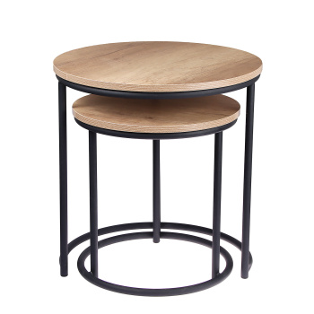 Стол журнальный МАТРЕШКА комплект столешниц 2 шт.ЛДСП Дуб КАНЬОН+Подстолье труба КРУГЛАЯ ЧЕРНАЯ*1