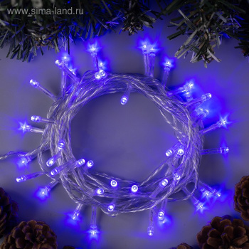 Гирлянда Нить 5 м, 50 ламп, синий, 8 режимов, прозрачная нить, 220 В, IP20