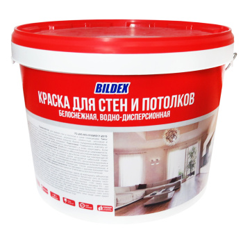 Краска акриловая 14 кг для стен и потолков BILDEX, белоснежная