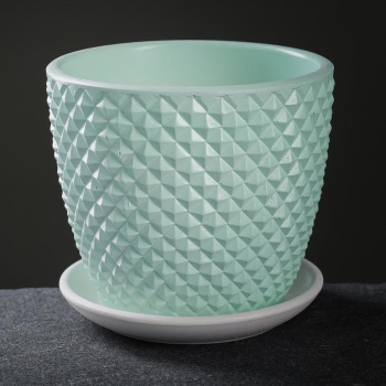 Кашпо бетон Бутон Грань 1,31л d верха 146мм h130мм с поддоном Зеленый №2 КБ-Б2-217-01 *9