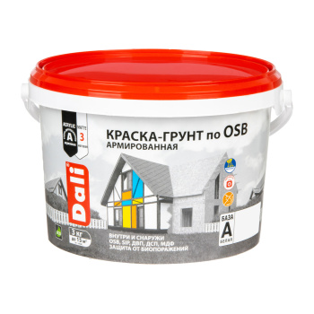 Краска-грунт акриловая 3 кг по OSB DALI, для внутренних и наружных работ, база А