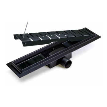 Желоб 500х70 мм, гориз. выпуск, сухой затвор TIM BAD465002BK черный мат. (1/4) *1